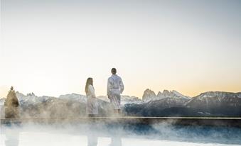 The heated panoramic outdoor pool in winter