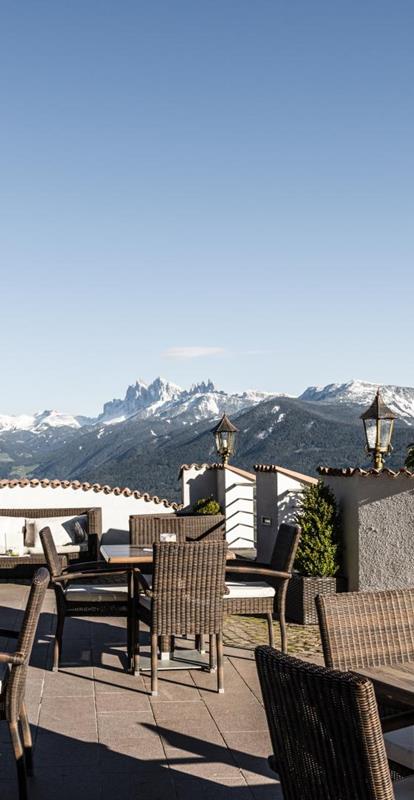 Our terrace with view on the sno-covered Dolomites